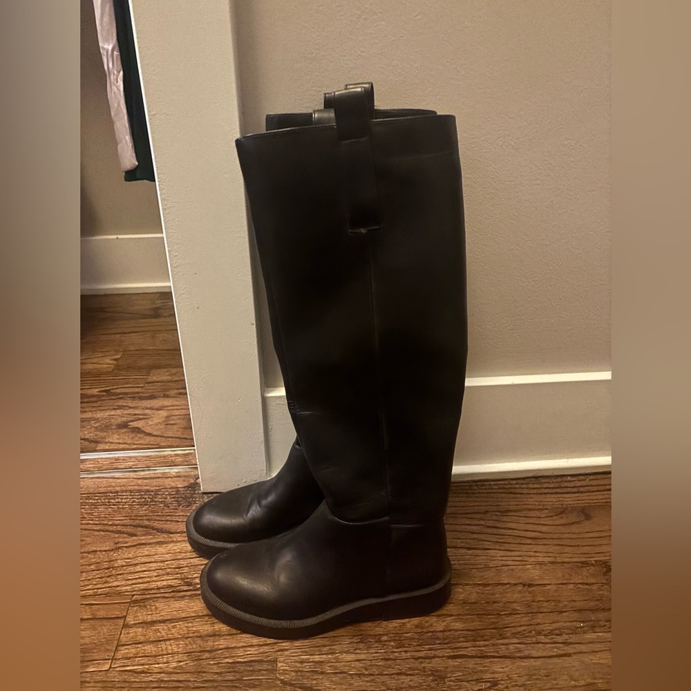 Zara Black Faux Leather Riding Boots
